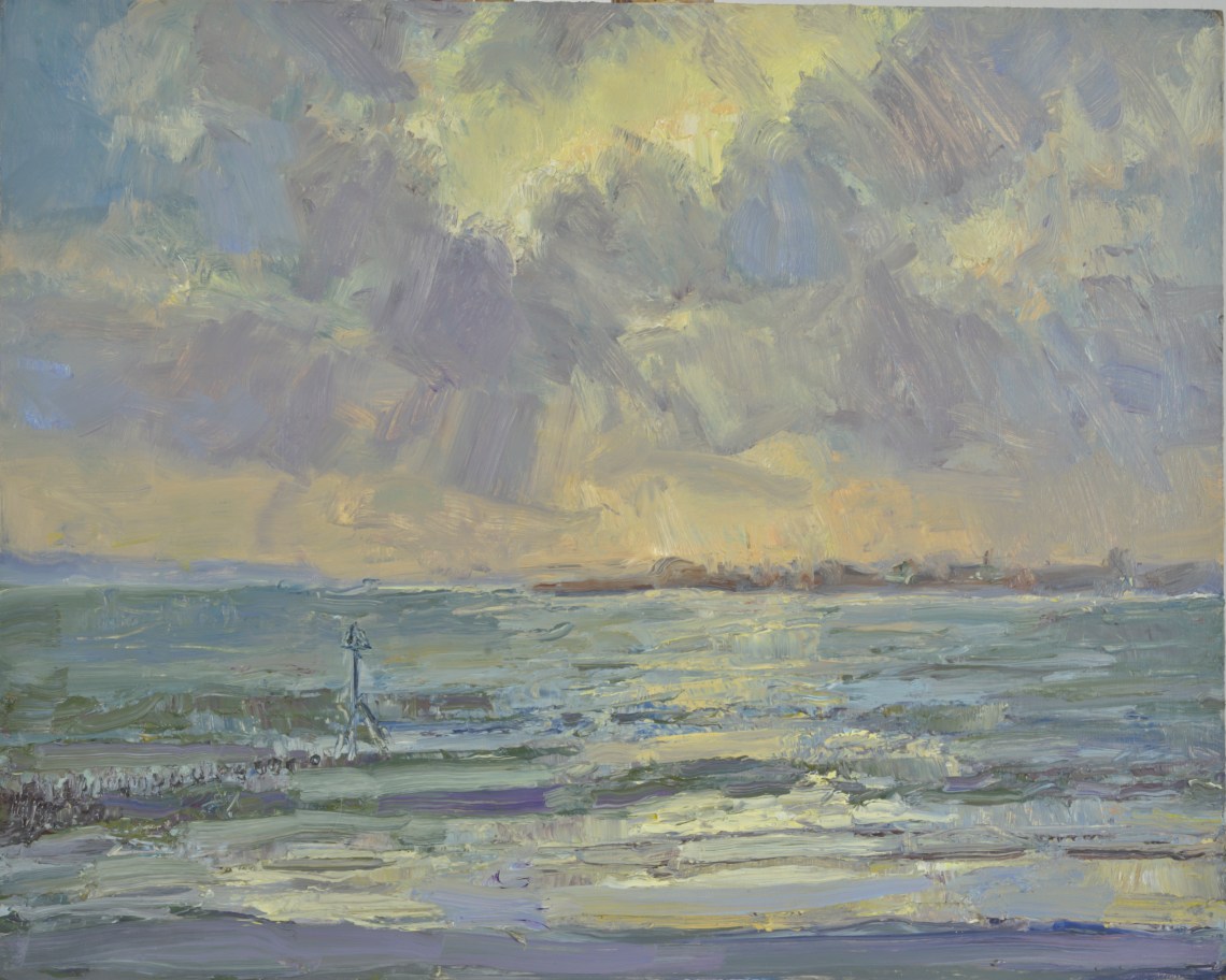 Windy Sunset Towards Hayling island_Oil on Panel_40cmx50cm_Frances Knight